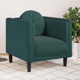 Dark Green Velvet Sofa Chair, Padded Seat, Armrest & Backrest with Button Tufted Pillow Cushion