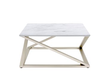 Zurich White Faux Marble Top Coffee Table with Chrome Silver Base