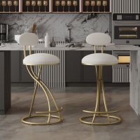 Set of 2 Armless Bar Stools with Upholstered Creamy White Velvet, Footrest and Gold Metal Frame Base Set of 2 Armless Bar Stools with Upholstered Creamy White Velvet, Footrest and Gold Metal Frame Base