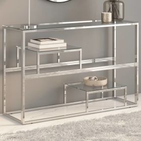 Stainless Steel Silver Console Table with Tempered Glass