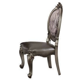 Set of 2 Silver & Antique Platinum Oval Back Chairs with Floral Backrest Design and Motif Design Legs and Chair Top