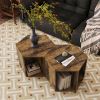 Set of 2 Hexagonal Antique Wood Coffee Table with Nightstand