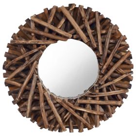 15.7" Teak Round Wall Mirror