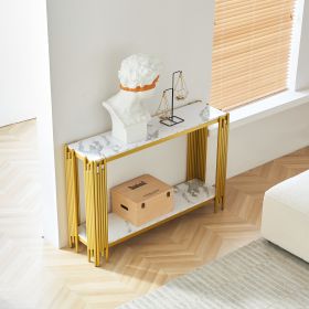 2 Tier Faux Marble Gold & White Console Table