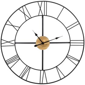 36" Black Roman Numeral Wall Clock, FarmHouse Wood & Metal Style, Silent Non Ticking & Battery Operated