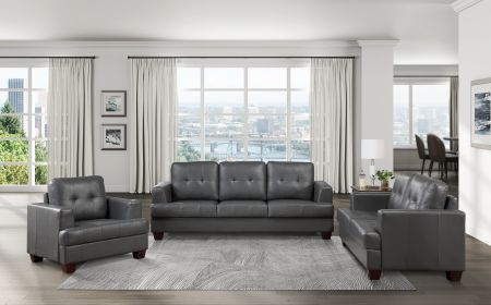 Modern 3 Piece Sofa and Love Seat with Gray Faux Leather Upholstery