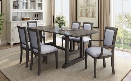 TOPMAX 7-Piece Updated 76.9inch Extendable Trestle Dining Table Set with Removable Leaf, Kitchen Table Set with Upholstered Side Chair and Arm Chair