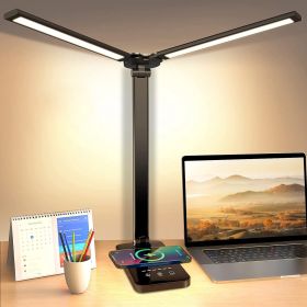 Double Head Desk Lamp and Wireless Charging USB Port with 5 Levels of Brightness  and 5 Color Modes