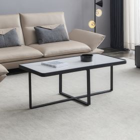 Minimalism Rectangle Coffee Table with Black Metal Frame and Sintered Stone Tabletop