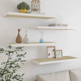 Floating Wall Shelves 4 pcs Oak and White 31.5"x9.3"x1.5" MDF