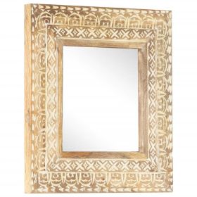 19.7" x 19.7" x 1" Hand Carved Solid Mango Wood Mirror