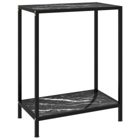 Black Console Table with Textured Marble Top and Shelf