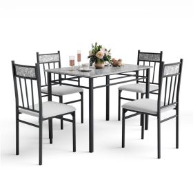 5 Piece Faux Marble Dining Set, 1 Table & 4 Chairs