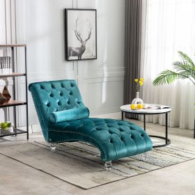 Coolmore Teal Velvet Chaise Lounge Chair, with Button Tufted Upholstery, Matching Pillow and Lumbar, Hip & Leg Support Design