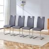 Modern Dining Chairs Set of 4, Side Dining Room/Kitchen Chairs, Faux Leather Upholstered Seat and Metal Legs Side Chairs, Grey