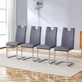 Modern Dining Chairs Set of 4, Side Dining Room/Kitchen Chairs, Faux Leather Upholstered Seat and Metal Legs Side Chairs, Grey