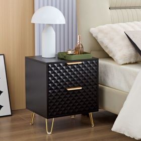 Black Nightstand with 2 Drawers and Metal Legs