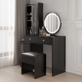 Makeup Vanity Dressing Table & Stool, Slim Armoire Wardrobe Set with LED Mirror and Power Outlets and 2 Drawers