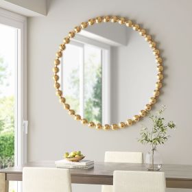 36" Gold Beaded Round Wall Mirror