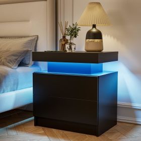 Black Nightstand with Multi-Color Adjustable LED Lights and 2 Drawers