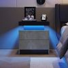 Gray Nightstand with 2 Drawers and Multi Color LED Lighting