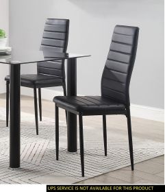 Set of 2, Modern Style Black Side Chairs, Faux Leather Upholstery, Curved Backrest and Metal Frame & Legs