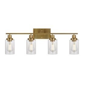 Brushed Gold Vanity Lights Wall Sconce 4-Light, Bathroom Light Fixtures with Clear Glass Shade Wall Lights