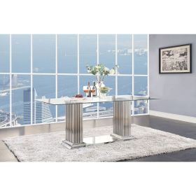 ACME Cyrene Dining Table in Stainless Steel with Clear Glass