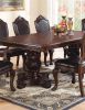 Formal Espresso Brown Dining Table with Hand Carved Floral Designs and Double Pedestal Base