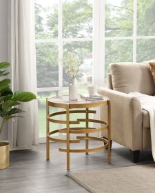 Pandora Sintered Stone End Table with Gold Frame and Legs