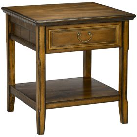 Side Table with Storage, Vintage End Table with Drawer and Open Shelf, Beside Table for Bedroom, Living Room, Dark Coffee