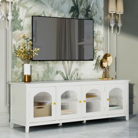 71-inch stylishTVcabinet,Entertainment CenterTV stand,TVConsoleTable,Media Console,solidwood frame,Changhong glass door,Metal handle,antique white