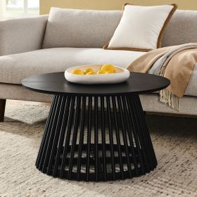 Black Modern Minimalist Coffee Table with Nordic Style Design and Solid Wood Base & Legs