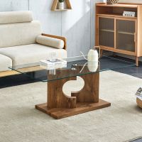 Rectangular Modern and Fashionable Coffee Table with Tempered Glass Tabletop and Wooden Base