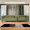 Green Suede Loveseat and Sofa Set with Solid Wood Frame