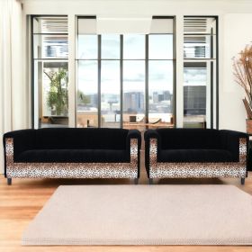 Black Velvet Sofa and Loveseat Set with Leopard Print