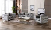 Lorreto Gray Velvet 3 Piece Living Room Set , Sofa, Chair, Loveseat and 6 Matching Pillows