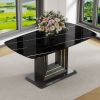 Rectangular 63" Marble Dining Table, Luxurious Dining Room Table with Faux Marble Top and U-Shape MDF Base