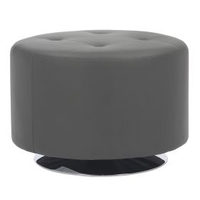 Mason Round Swivel 26" Contemporary Ottoman in Chrome Metal and Grey Faux Leather by LumiSource