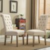 Set of 2 Tan Habit Solid Wood Dining Chairs with Tufted Parsons Backrest