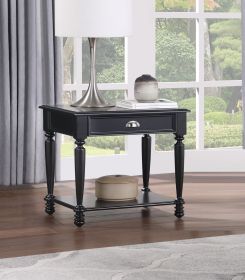 Classic Design Black Finish End Table with Drawer and Bottom Shelf Wooden Traditional Living Room Furniture 1pc Side Table