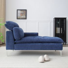 55" Blue Chaise Lounge Chair with Button Tufted Design and Rolled Edge Left Armrest & Lumbar Pillow