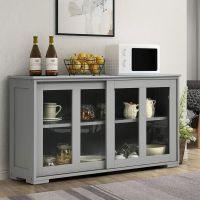 Sideboard Buffet Cupboard Storage Cabinet with 2 Sliding Doors, 4 Tempered Glass Panes and Adjustable Shelf Sideboard Buffet Cupboard Storage Cabinet with 2 Sliding Doors, 4 Tempered Glass Panes and Adjustable Shelf