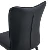 Set of 2 Black Dining Chairs, Curved Backrest and Cushion Seat with Black Metal Legs