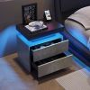 Gray Nightstand with 2 Drawers and Multi Color LED Lighting