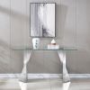 Clear Tempered Glass Top Console Table with Silver Mirror Finish and Stainless Steel Base