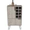 Manhattan L Bar Cabinet; Eight Built-in Wine Rack; Single Door -Light Gray