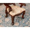 Set of 2 Traditional Brown Cherry Arm Dining Chairs with Tan Fabric Seats and Wood Carved Details