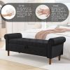 62" Bedroom Tufted Button Storage Bench, Modern Fabric Upholstered Ottoman, Window Bench, Rolled Arm Design for Bedroom, Living Room, Foyer (Black)