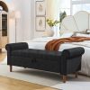 62" Bedroom Tufted Button Storage Bench, Modern Fabric Upholstered Ottoman, Window Bench, Rolled Arm Design for Bedroom, Living Room, Foyer (Black)